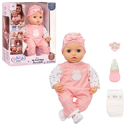 Baby Born My Real Baby Doll Annabell - Blue Eyes: Realistic Soft-Bodied Baby Doll Ages 3 & Up, Sound Effects, Drinks & Wets, Mouth Moves, Cries Real Tears, Eyes Open & Close, Pacifier
