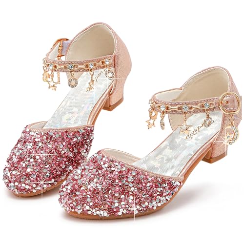 Furdeour Girls Sandals Princess Pink Little Kid Flower Girls Wedding High Heels Size 13(2902Pink 13)