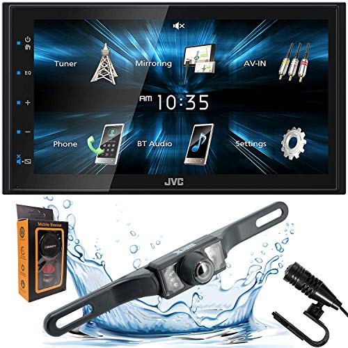 JVC KW-M150BT Digital Media Receiver featuring 6.8' WVGA Capacitive Monitor with Backup Camera + Gravity Magnet Phone Holder