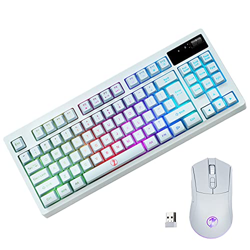 ZJFKSDYX C87 Wireless Gaming Keyboard & Mouse Combo: Ergonomic, RGB Backlit, Rechargeable, Waterproof, 2.4G Connectivity, Anti-Ghosting - Long Battery Life & Plug and Play (White)