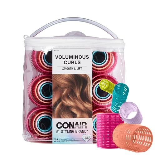 Conair Heatless Curlers- heatless curls overnight - Hair Rollers for Lift & Volume - Assorted Sizes and Colors - 31 Count w/storage case