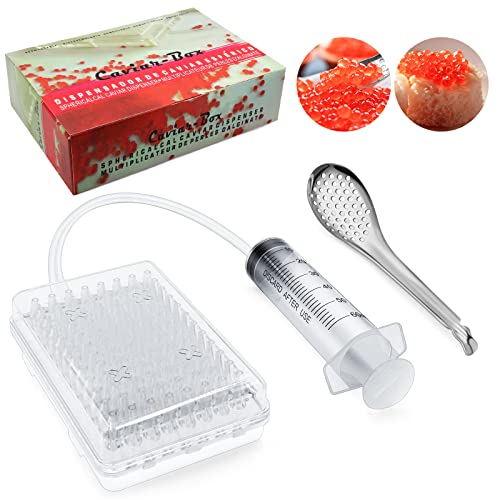 Caviar Maker Box, Spherification Dropper, Spherical Caviar Dispenser Rapid Popping Boba Molecular Gastronomy Kit with Caviar Spoons, Suction Tray & Syringe (caviarmakerbox)