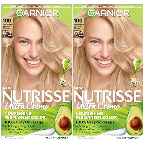 Garnier Hair Color Nutrisse Nourishing Creme, 100 Extra-Light Natural Blonde (Chamomile) Permanent Hair Dye, 2 Count (Packaging May Vary)