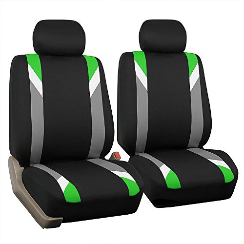 FH Group Front Set Cloth Car Seat Covers for Low Back Car Seats with Removable Headrest, Universal Fit, Airbag Compatible Seat Cover for SUV, Sedan, Van, Green