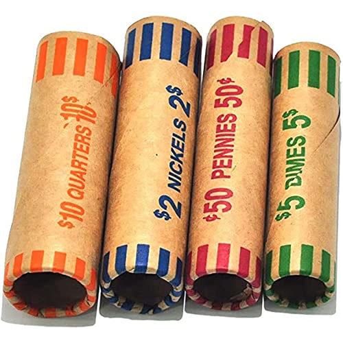 L LIKED Preformed Coin Wrappers Rolls (128 Assorted) - Quarters, Pennies, Nickels and Dimes