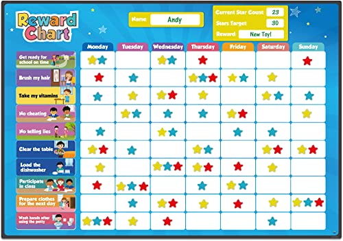 inamio Magnetic Kids Responsibility Reward Chart - Engaging 3D Stars & Chore Tasks - Behavior Chart for Home & School - Ideal for Ages 3-9, Multiple Kids