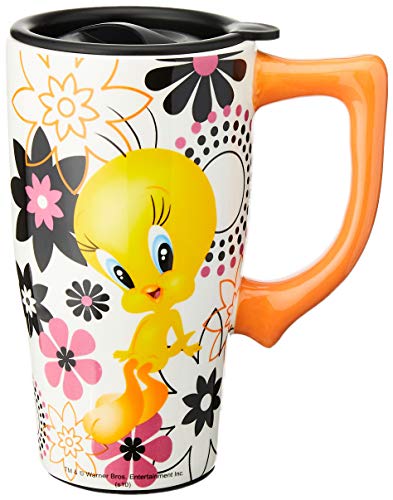 Spoontiques - Ceramic Travel Mugs - Tweety Cup - Hot or Cold Beverages - Gift for Coffee Lovers