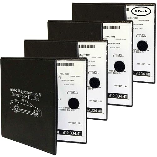 W4W, Auto Registration Insurance & ID Card Holder - 4 PACK - Perfect for any Car, Truck, Motorcycle, Trailer or Boat - Strong Velcro Closure, Men & Women