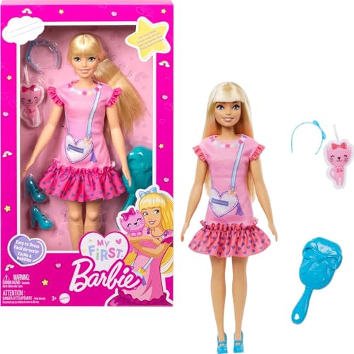 Barbie: My First Preschool Doll, Malibu with 13.5-inch Soft Posable Body & Blonde Hair, Plush Kitten & Accessories