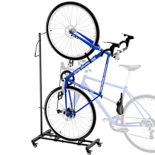 Sttoraboks Upright Bike Stand, Vertical & Horizontal Adjustable Height Bike Storage Rack for Apartment, Bicycle Floor Parking Rack for MTB Road Bikes Indoor Bike Storage - for Wheels Sizes up to 29”