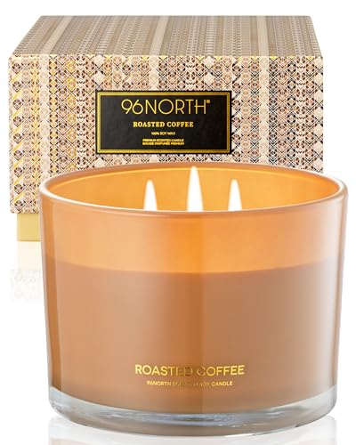 96NORTH Luxury Coffee Candle | Large 3 Wick Jar Candle | Up to 40 Hours Burning Time | 100% Natural Soy Wax | Relaxing Aromatherapy Aesthetic Candles | Housewarming Gift for Men and Women