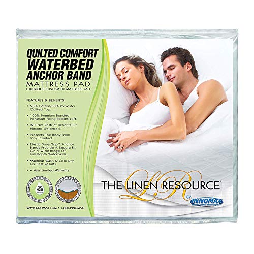 INNOMAX The Linen Resource Quilted Comfort Waterbed Anchor Band Custom Fit Mattress Pad Protective Cover King