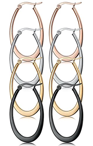 Jstyle 4 Pairs a Set Stainless Steel Teardrop Hoop Earrings for Women 35MM