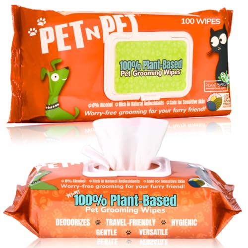 PET N PET 100% Plant Based Dog Wipes for Paws and Butt, 100 Counts Dog Pet Wipes, 8' x 8' Hypoallergenic Unscented Dog Wipes, Cleaning Deodorizing Cat Wipes, Puppy Wipes, Dog Paw Wipes, Dog Face Wipes
