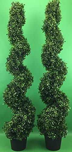 TRESIL 2 Pre-Potted 4 Feet 2 Inches Spiral Boxwood Artificial Topiary Trees in Plastic Po, Green