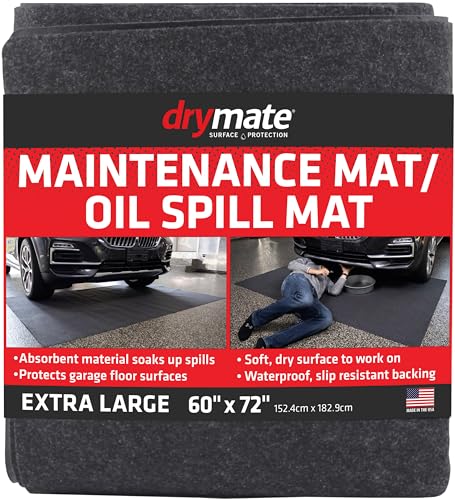 Drymate Premium Maintenance Mat Oil Spill Garage Floor Mat (60' x 72'), Absorbent, Waterproof, Contains Liquids, Protects Garage Surface or Driveway, Reusable, Washable, Durable (USA Made)