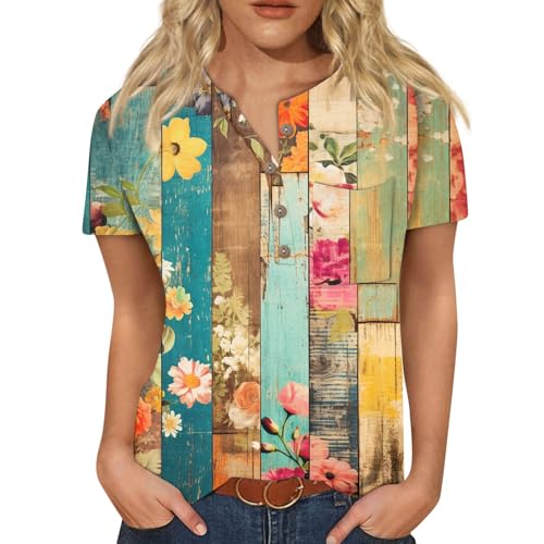 Womens Tops Trendy Dressy Tops and Blouses Casual Sexy Button Down Shirts Summer Blouses 2024 Cotton Short Sleeve Tops Vintage Graphic Tees Plus Size Tunic Tops Deal The(B-Light Blue,Medium)