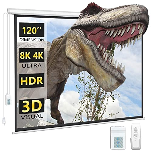 Electric Projector Screen with Remote, DINAH 120 inch Projector Screen, Automatic Air Indoor Projector Screen, Drop Down Projector Screen Pull Down, Motorized Projector Scree,4K 3D HD Projection Movie