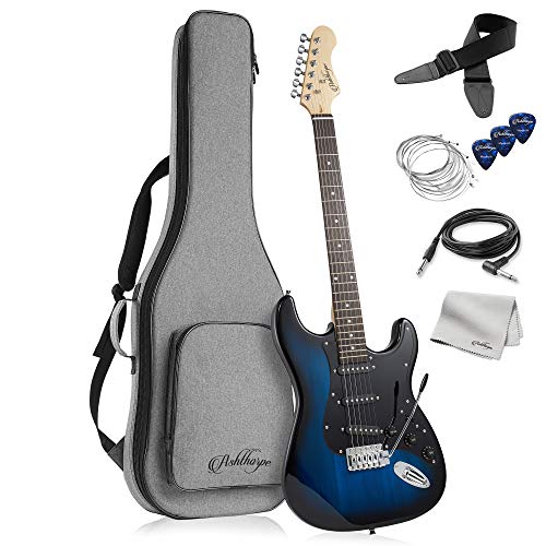 Ashthorpe 39-Inch Electric Guitar (Blue-Black), Full-Size Guitar Kit with Padded Gig Bag, Tremolo Bar, Strap, Strings, Cable, Cloth, Picks