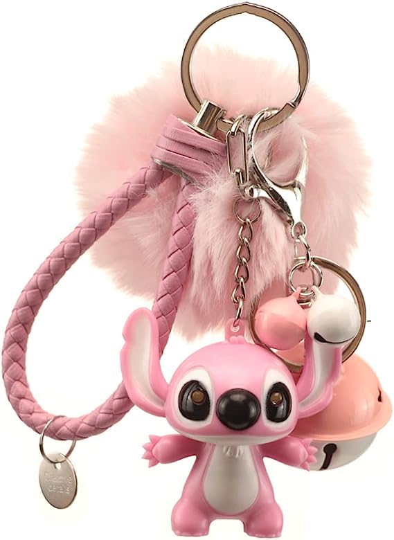 Tonsamvo Keychain for Women, Pink Pom Pom Kawaii Cartoon Cute Key Chain Accessories for Backpack Handbag and Car Key Gift for Valentines Day