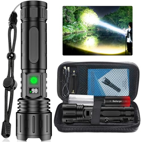 LED Flashlights High Lumens Rechargeable, 100000 Lumens Super Bright Powerful Flashlight, Type-C, 5 Modes, Zoomable, IPX5 Waterproof High Powered Tactical Flash Light for Emergency Camping Hiking