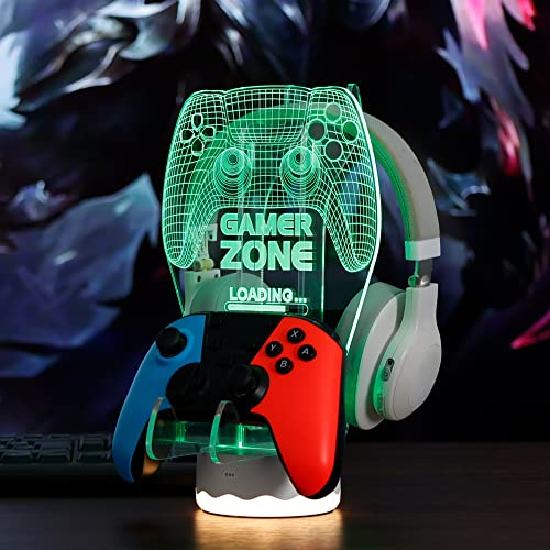 YuanDian Light up Headphone Controller Holder, 16 Colors 3D LED Lights Gamepad Headset Stand, Game Controller Hanger for All Universal Gaming PC Accessories