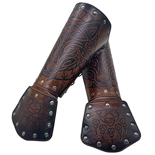 Leather Gauntlets Viking Armor Men Arm Gauntlets Leather Arm Bands Brown Arm Guards Viking Leather Bracers Medieval Armor Archery Bracers Faux Leather Arm Gauntlet