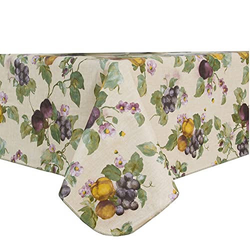 Everyday Luxuries Fresco Fruit Flannel Backed Vinyl Tablecloth with Umbrella Hole and Zipper, 70 x 70-Inch, Oblong