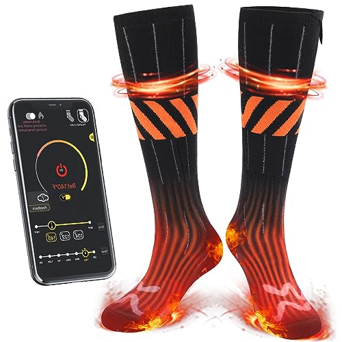 RELIRELIA Heated Socks, Rechargeable Heated Socks with APP Control for Women Men Feet Warmer for Winter Hunting Fishing Winter Skiing Outdoors Battery Included