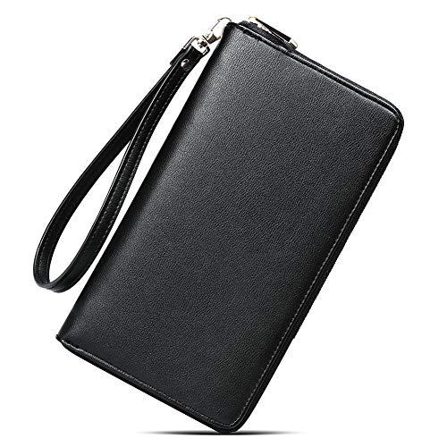 CLUCI Women Wallet Large Leather RFID Blocking Designer Zip Around Card Holder Organizer Ladies Travel Clutch Wristlet Black