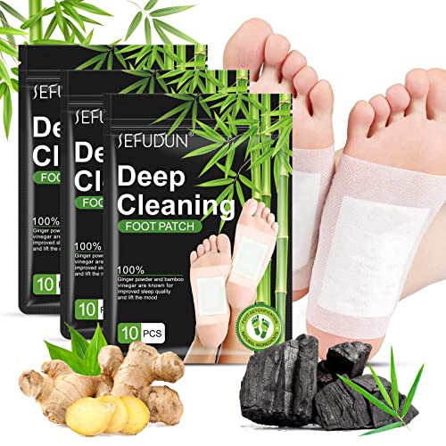 30PCS Deep Cleansing Foot Pads, Adhesive Sheets for Foot and Body Care Better, Natural Ginger Powder Bamboo Vinegar Foot Patches for Pain Relief, Relieve Stress, Relaxation