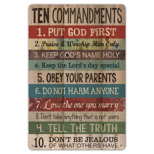 Ylens 8 X 12 Novelty Funny Sign Ten Commandments Vintage Metal Tin Sign Wall Sign Plaque Poster for Home Bathroom and Cafe Bar Pub, Wall Deco