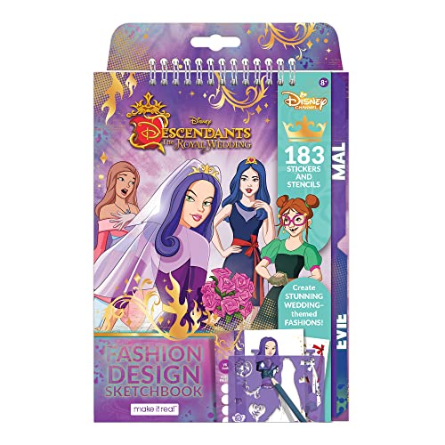 Make It Real - Disney Descendants Royal Wedding Sketchbook - Fashion Design Drawing & Coloring Book for Girls - Includes Descendants Royal Wedding Sketch Pages, Stencils, Stickers & Design