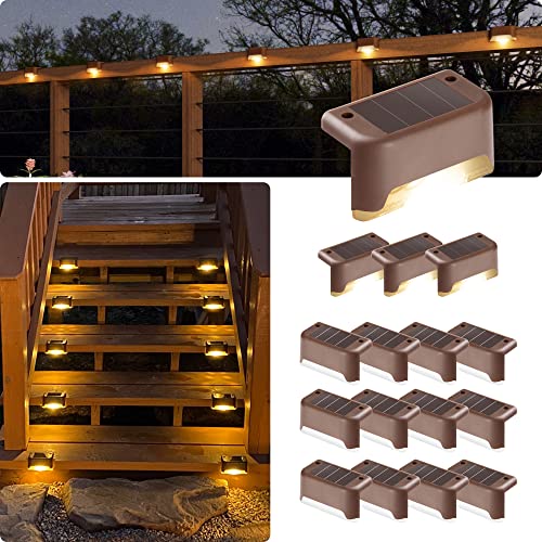 GIGALUMI Led Solar Deck Lights, 16 Pack Waterproof for Outdoor Stairs, Step, Fence, Railing, Yard and Patio (Warm White)