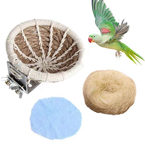 kathson Hemp Rope Weave Bird Breeding Nest Bed for Parakeet Cockatiel Canary Lovebird and Small Parrot Cage Hatching Nesting Box