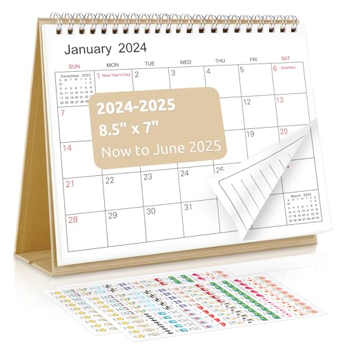 SKYDUE Calendar 2024-2025, Small Standing Desk Calendar, from Jan.2024 to Jun.2025, 7' x 8.5', To-do List & Notes for Kitchen Office School