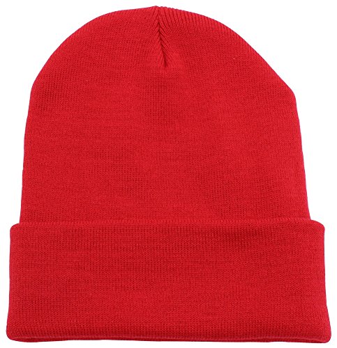 Top Level Beanie Men Women - Unisex Cuffed Plain Skull Knit Hat Cap, Red