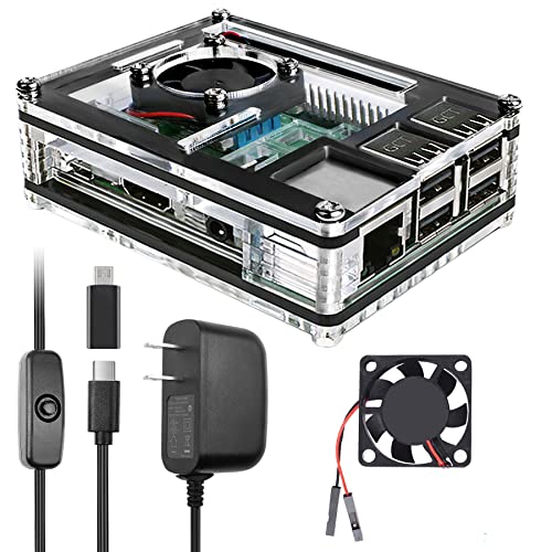 Miuzei Raspberry Pi 3 B+ Case with Fan Cooling Pi 3B Case with 3 Pcs Heat-Sinks 5V 3A Power Supply for Raspberry Pi 3 B+ (B Plus) 3B (No Raspberry Pi Board)