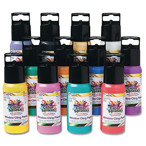S&S Worldwide Color Splash! Window Cling Paint Asst, 12 Bright Colors in 2-oz Squeeze Bottles With Precision Tips, Create Window Cling Stickers, Removeable - Leaves No Residue, Non-Toxic Pack of 12.