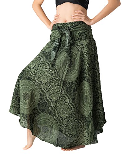 Long Skirts for Women Maxi Boho Skirt Hippie Clothes Bohemian Print (Blossom Green, One Size)