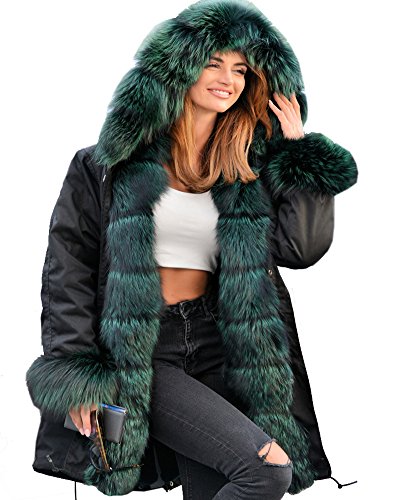 Roiii Women Thicken Warm Winter Coat Hood Parka Overcoat Long Jacket Outwear X-Large, Black Shade