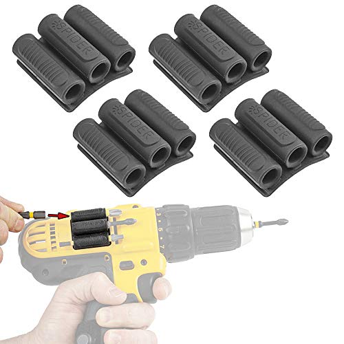 Spider Tool Holster - BitGripper v2 - Pack of Four - High Strength 3M Adhesive Drill add-on for Easy Access to six Driver bits on The Side of Your Power Drill or Driver!