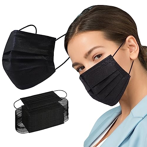 Borje Disposable Face Mask, 100 PCS Black Masks, 3 Ply Protection Face Masks