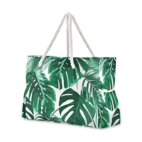 ALAZA Tropical Palm Leaves Jungle Beach Toy Bag Groceries Bag for Seaside, Shower Stall, Swiming Pool