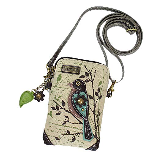 CHALA Canvas Cell Phone Crossbody Purse - Women Multicolor Handbag with Adjustable Strap - Bird - sand