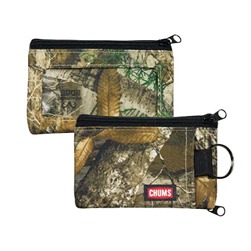 CHUMS Surfshorts Wallet - Lightweight Zippered Minimalist Wallet with Clear ID Window - Water Resistant with Key Ring (Realtree Edge Camo)