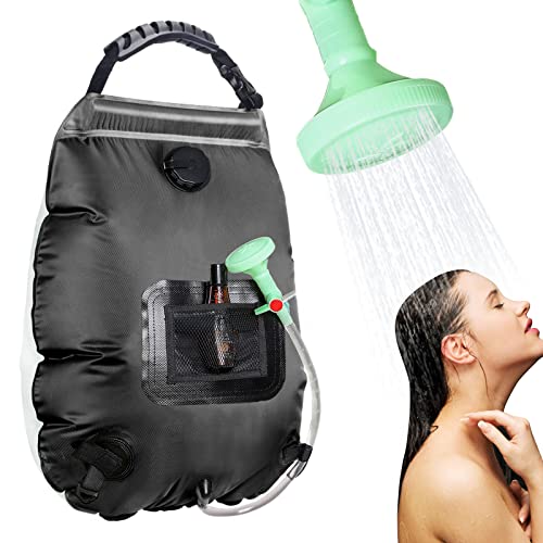 Unniweei Solar Portable Shower Bag, 5 Gal/20L Solar Heating Camping Shower Bag with Removable Hose&On-Off Switchable Shower Head, Compact Camping Shower for Camping, Hiking, Traveling, Beach Swimming