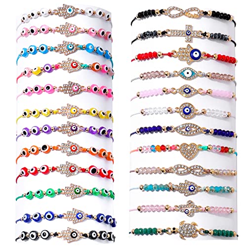 24/12 Pcs Evil Eye Bracelets Mexican Bracelets Hamsa Bracelet Set Protection Mal De Ojo Bracelets Gold Evil Eye Anklets Jewelry Gift for Women Men