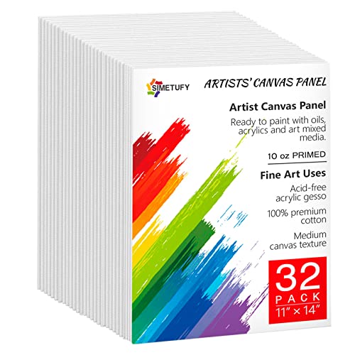 Simetufy Canvas 11 x 14 Inch, Canvas Boards for Painting 32 Pack, Blank Canvas for Painting Using Acrylic Paint or Oil (Pre-Primed)