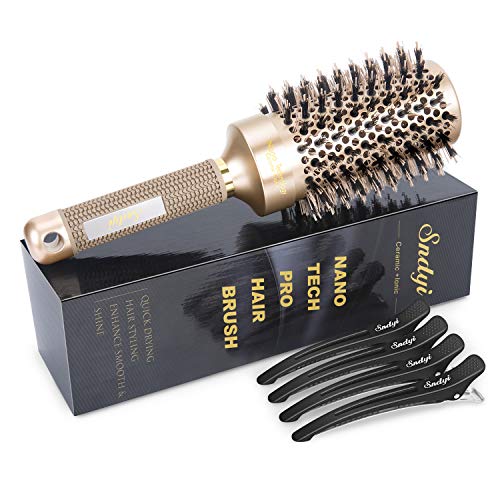 Round Brush for Blow Drying, Nano Thermal Ceramic & Ionic Tech Hair Brush with Boar Bristles, Professional Barrel Brush for Styling,Curling and Straightening by Sndyi (3.3 Inch, 2.1 Inch)